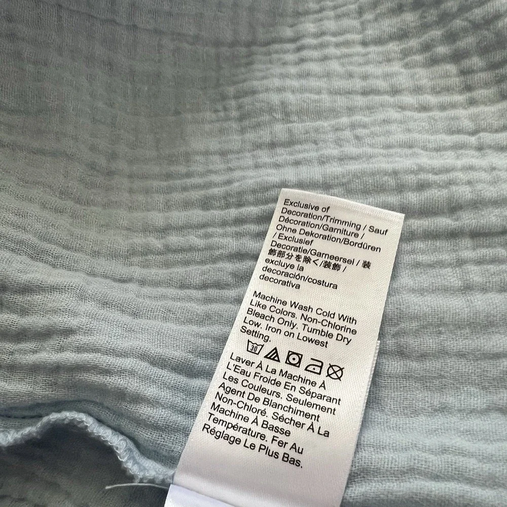 J.Crew Light Blue Gauze Square‎ Neck Long Sleeves Pockets Baby Doll Dress Size L